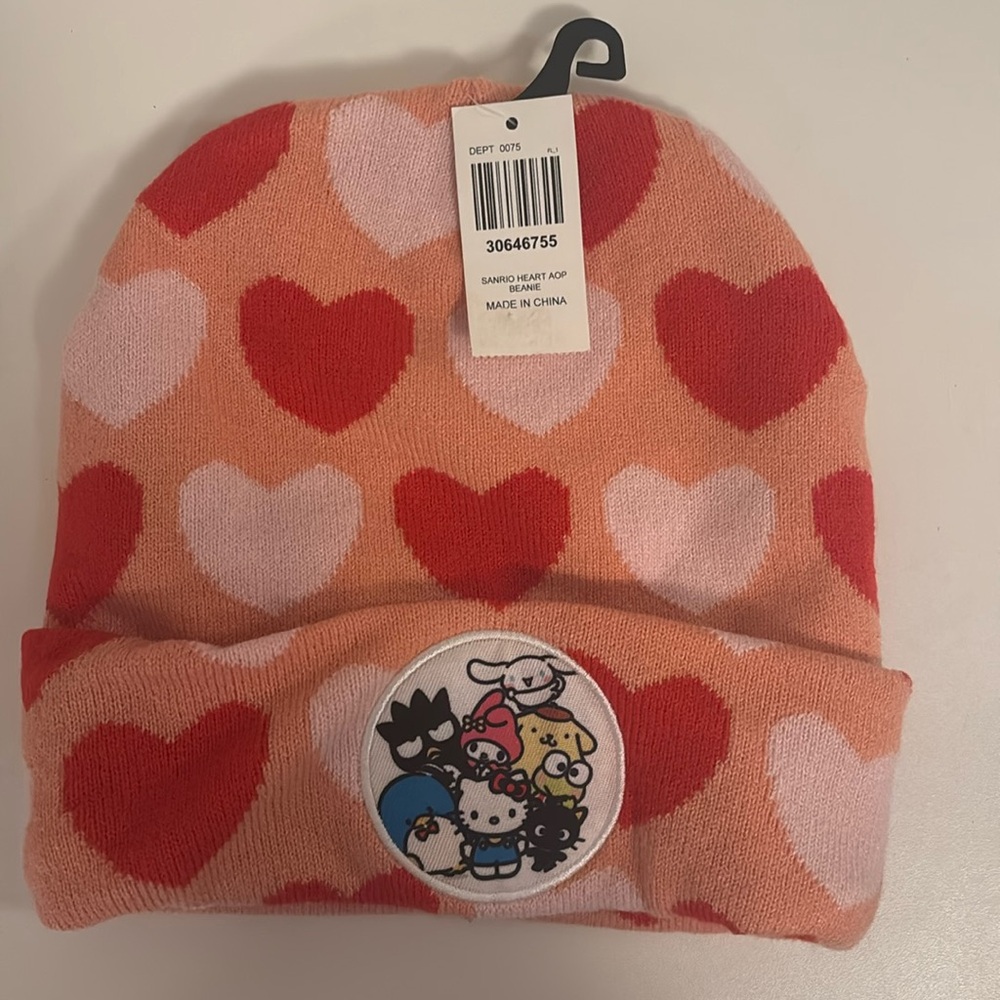 Hello Kitty Heart Print Cuff Beanie